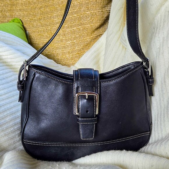 Vintage Y2K Small Hampton Hobo Shoulder Bag in Black Leather: H2S-7584 - Picture 1 of 14